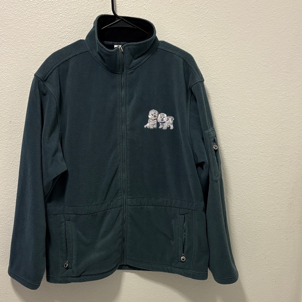 Womens Fleece Jacket with Embroidered Dogs